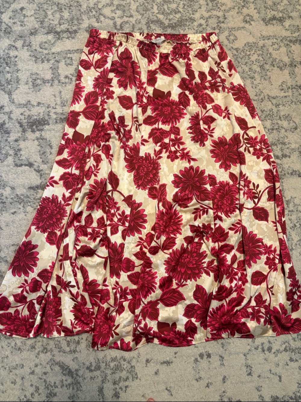 Cupio Cream Maxi Skirt with Deep Pink Floral Print